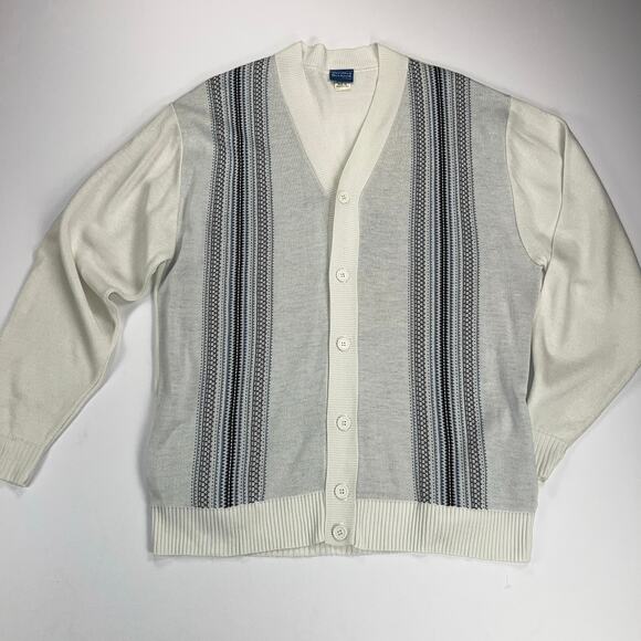 Norman Rockwell Grandpa V Neck Cardigan Sweater White Blue Pockets Size XL - Picture 2 of 10